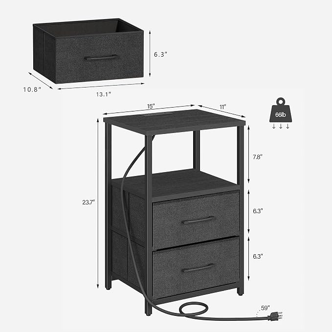 TUTOTAK Nightstands Set of 2, LED End Table - Image 3