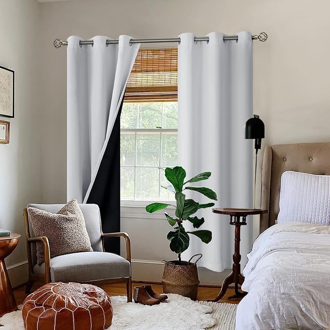 BGment Greyish White 100% Blackout Curtains - Image 2