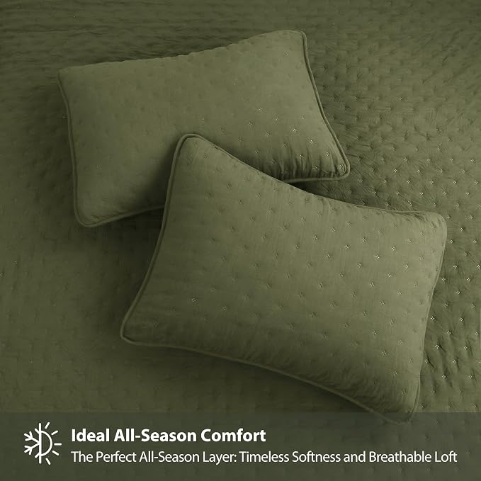 ROARINGWILD Olive Green Cloud Twin Size Quilt Bedding Sets - Image 4