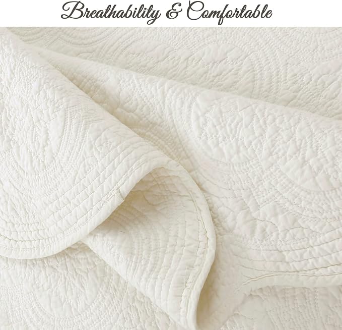 Cozy Line Home Fashions 100% Cotton Medallion Off White Matelasse Embossed - Image 5