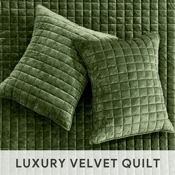 RECYCO Channel Box Stitch Velvet Quilt Set, King Size, Loden Green | Ultra Soft - Image 4