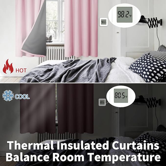 BGment Pink Blackout Curtains for Girls Room 54 Inch Length 2 Panels | Kids - Image 4