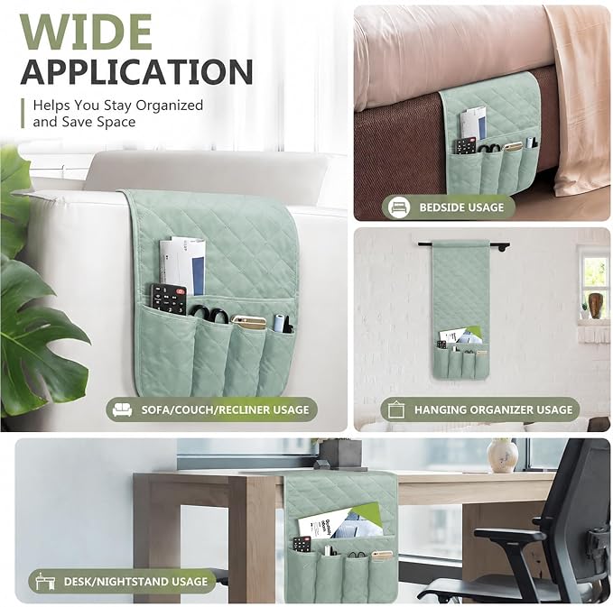 Armchair Caddy for Recliner, Non Slip Sofa Arm Organizer, Light Green | - Image 5