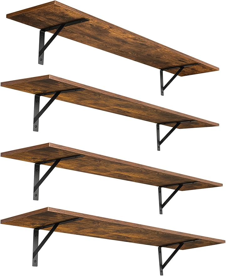Long Wall Shelves, 55.1Inch Wooden Wall Mounted Shelves, Metal Brackets by DINZILVJ