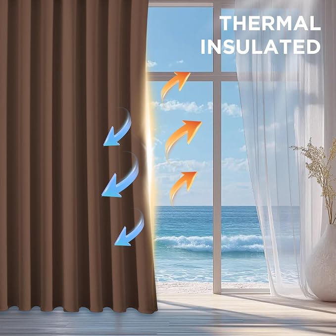 CUCRAF Brown Blackout Curtains 54 inch Length, Thermal Insulated Room Darkening - Image 4