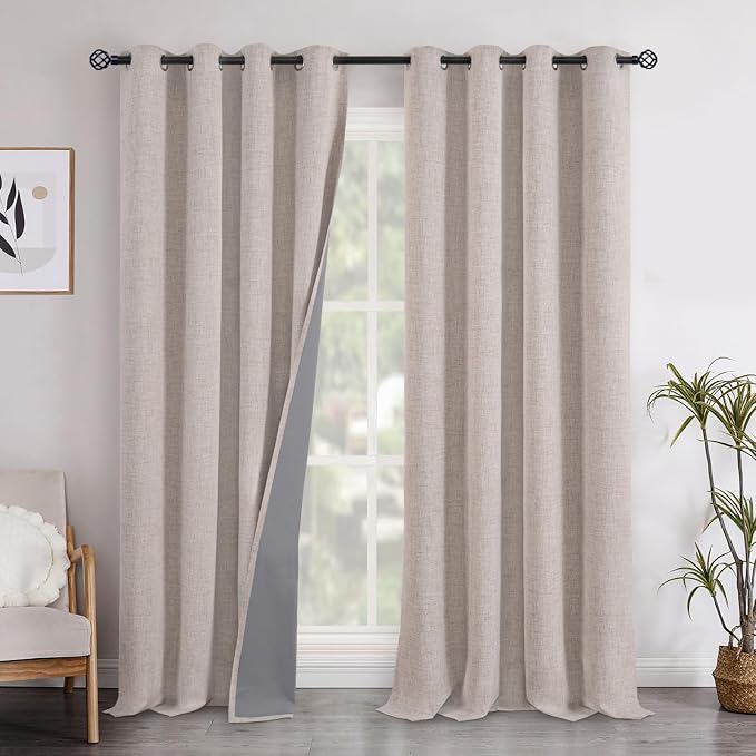YoungsTex Extra Long Linen Blackout Curtains 102 Inch Length, Thermal Insulated by YoungsTex