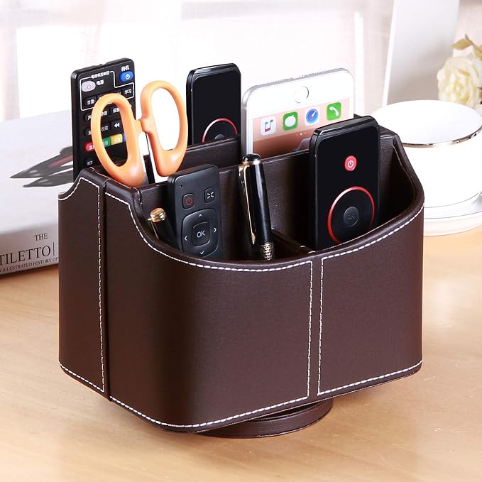 PU Leather 360° Rotatable Remote Control Holder, Nightstand TV Remote Caddy | - Image 2