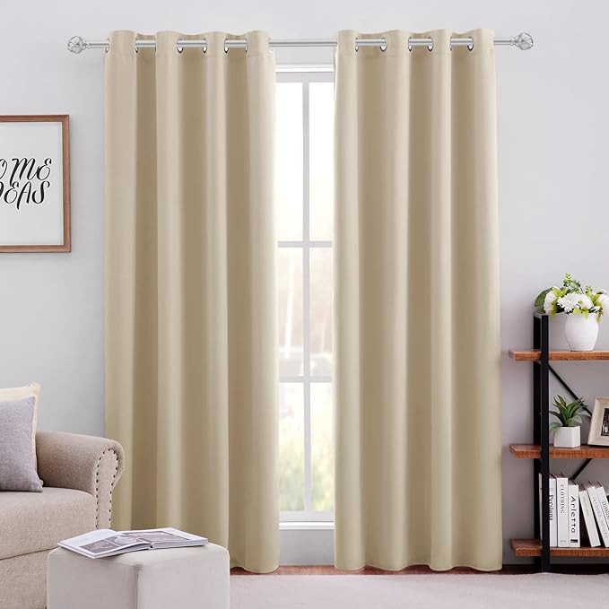 HOMEIDEAS Blackout Curtains for Bedroom 52 X 96 Inch Long 2 Panels Set Beige by HOMEIDEAS