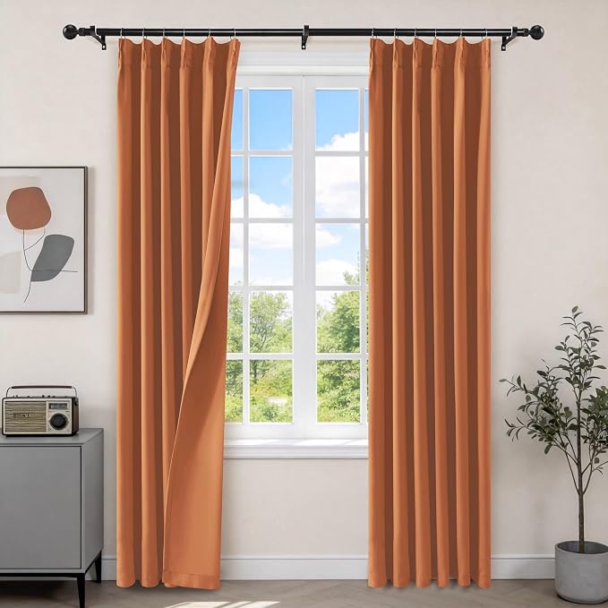Etherealveil Terracotta Pinch Pleated Blackout Curtains 2 Panels 40"x84" | Back by Etherealveil