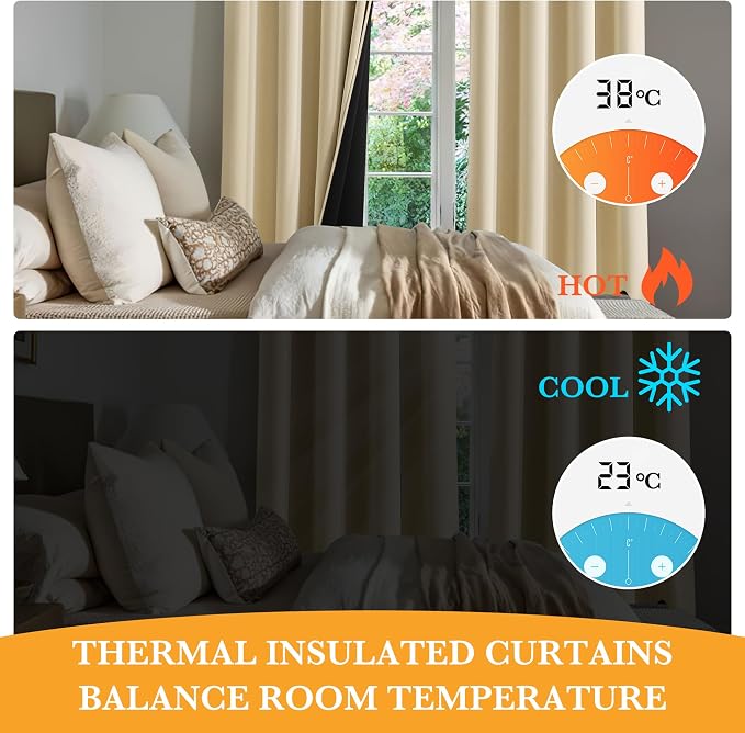 RYB HOME 100% Blackout Curtains 63 inches Length, Thermal Insulated | Total - Image 4