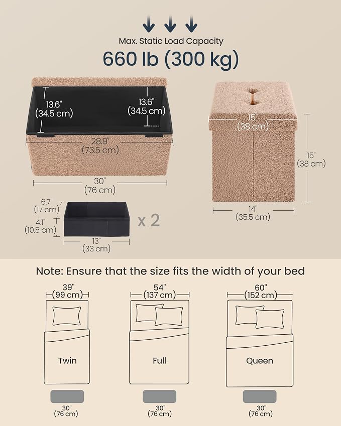 SONGMICS Storage Ottoman Bench, Storage Chest, Foot Rest Stool, End of Bed Bench - Image 3