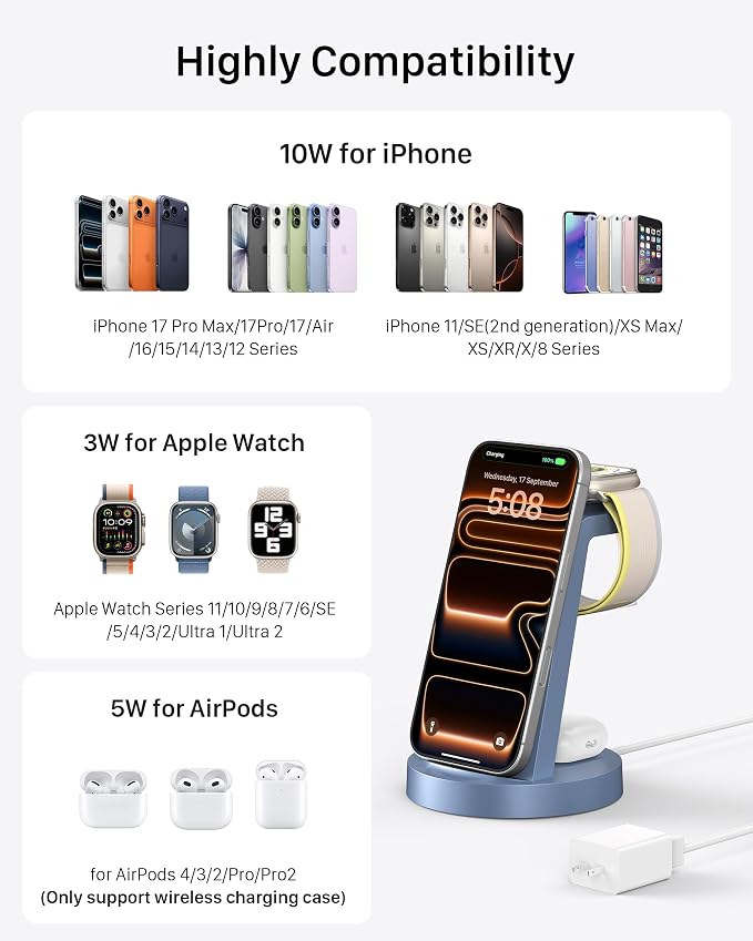 Anlzm 3 in 1 Charging Station for iPhone, Wireless Charger for iPhone 17 16e 16 - Image 4
