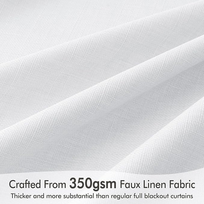 MIULEE 100% Blackout Back Tab Pleat Linen Curtains 50" Wx96 L, Bright White | 2 - Image 4