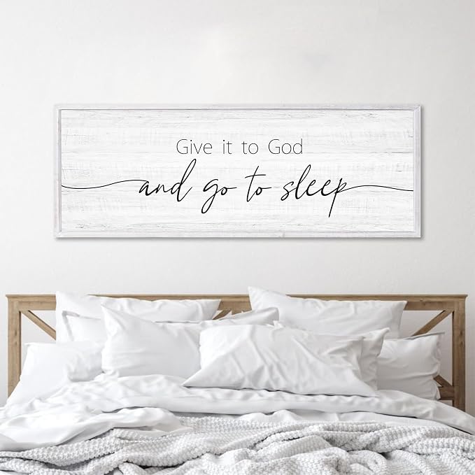 Give It to God and Go to Sleep Sign Framed Large 41''×15'' Above Bed Wall Decor by Rutiyoka