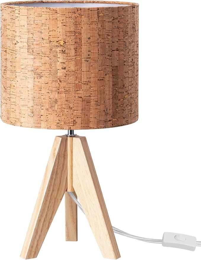 EDISHINE Small Table Lamp, Wood Tripod Nightstand Lamp, Bark Linen Shade | 14.2 - Image 9