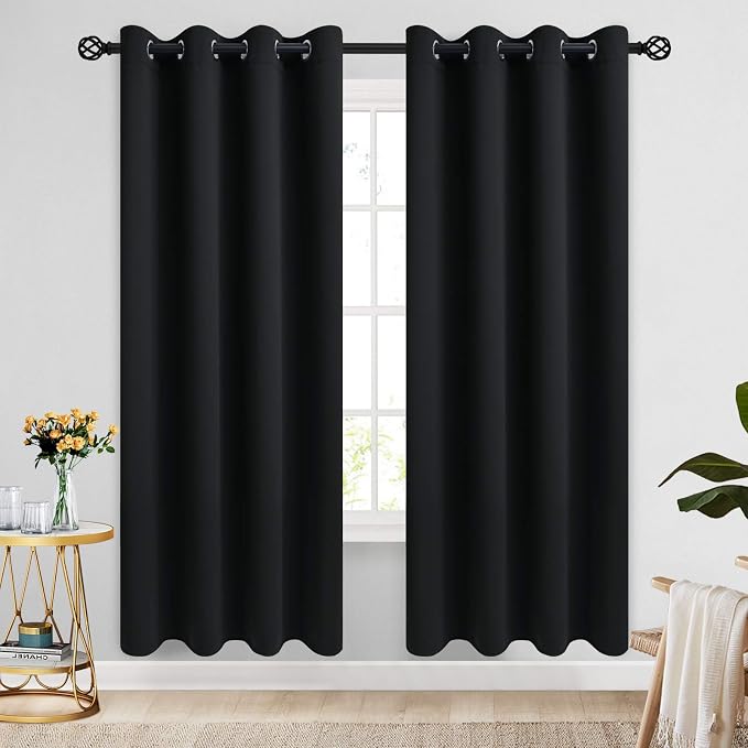 COSVIYA Grommet Blackout Room Darkening Black Curtains 72 inch Length | Thick by COSVIYA