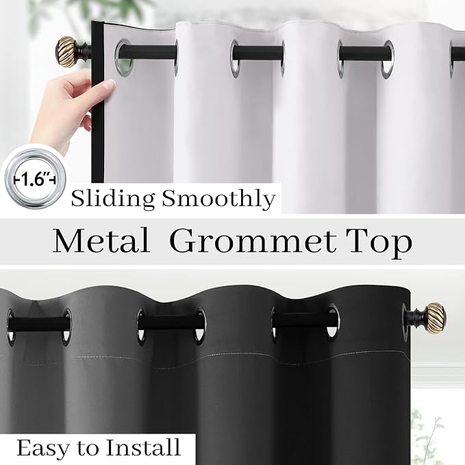 COSVIYA Grommet 100% Blackout Black Ombre Curtains White Back, W52xL63 Inch | 2 - Image 4