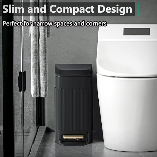 Small Bathroom Trash Can with Lid Soft Close-6L/1.6 Gal Slim Step Garbage - Image 2