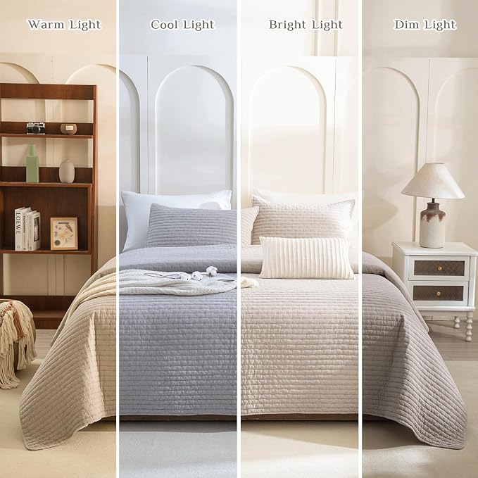 CozyTide Queen Quilt 90"x98", Stone-Washed Cotton Linen Colored Lightweight - Image 6