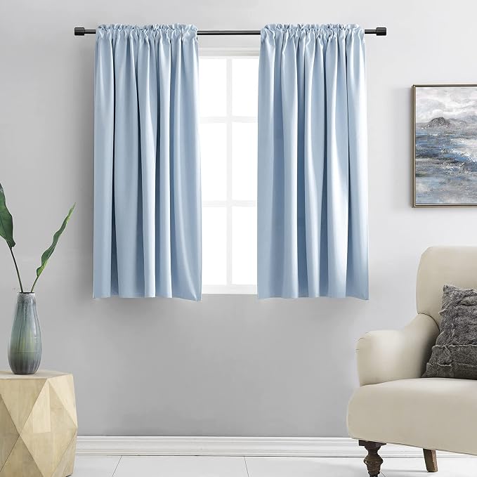 Cerulean Blue Drapes Home Fashion Thermal Insulated Room Darkening Curtains by DONREN