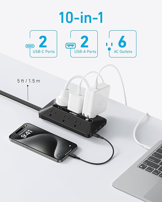Anker 300J Flat Plug 10-in-1 Ultra Thin Power Strip - Image 3