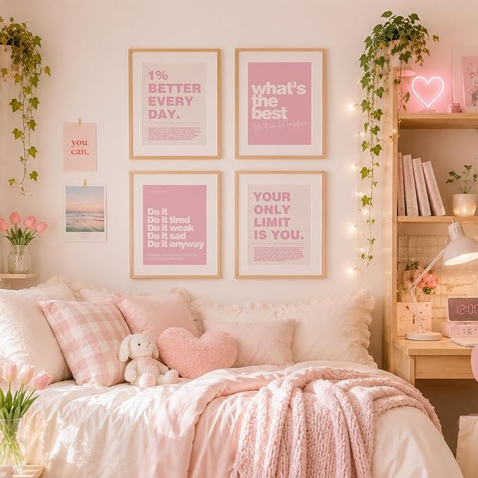 DSHFG Pink Motivational Inspirational Office Wall Art Decor Prints 4Pcs | Pink - Image 4