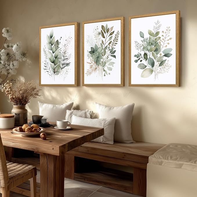 LLEEMPI Sage Green Botanical Wall Art Set of 3, 12x16 Wood Framed Prints | - Image 3