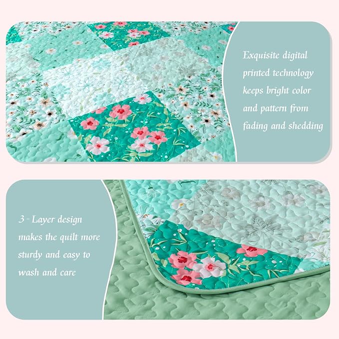 Whale Flotilla California King Size Quilt Set, Extra Soft Floral Bedspreads | - Image 5