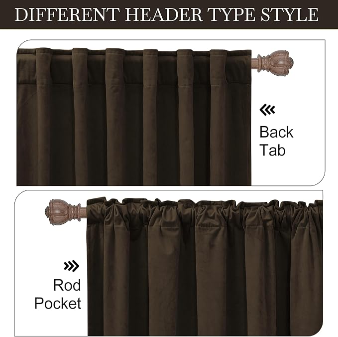 RYB HOME Brown Velvet Blackout Curtains - Image 2