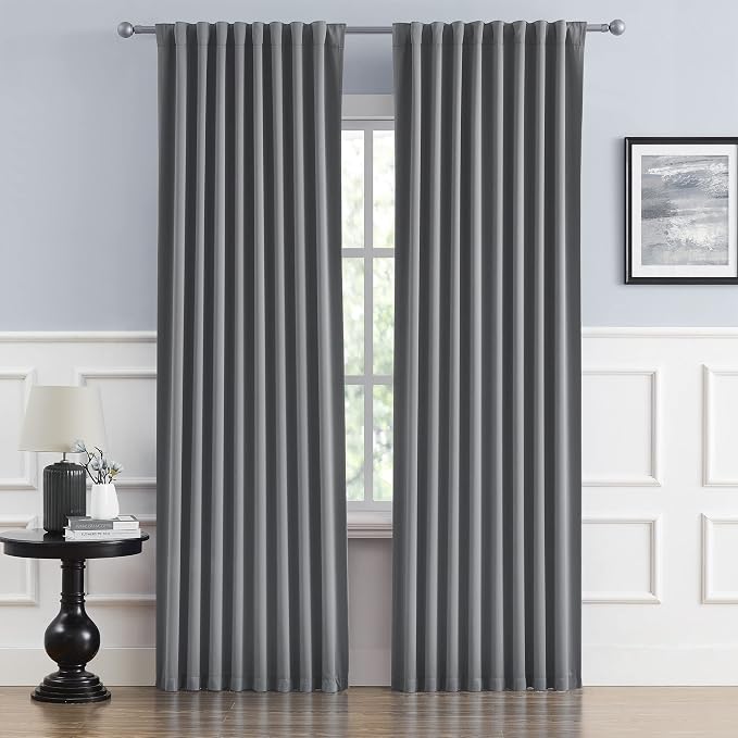 Thermal Insulated Blackout Curtains 84 Inch Length, Back Tab and Rod Pocket by DUALIFE
