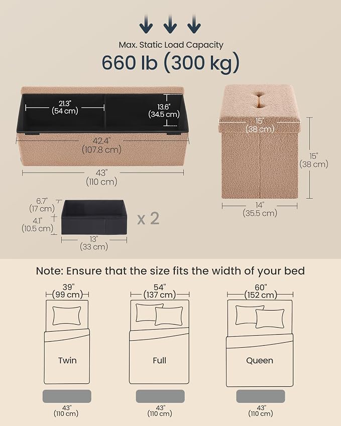 SONGMICS Storage Ottoman Bench, Storage Chest, Foot Rest Stool, End of Bed Bench - Image 3
