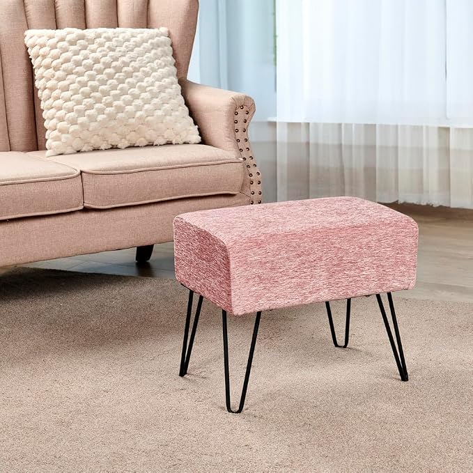 Home Soft Things Pink Jacquard Chenille Ottoman, Tanga-Rose Quartz, Fuzzy Entry - Image 8