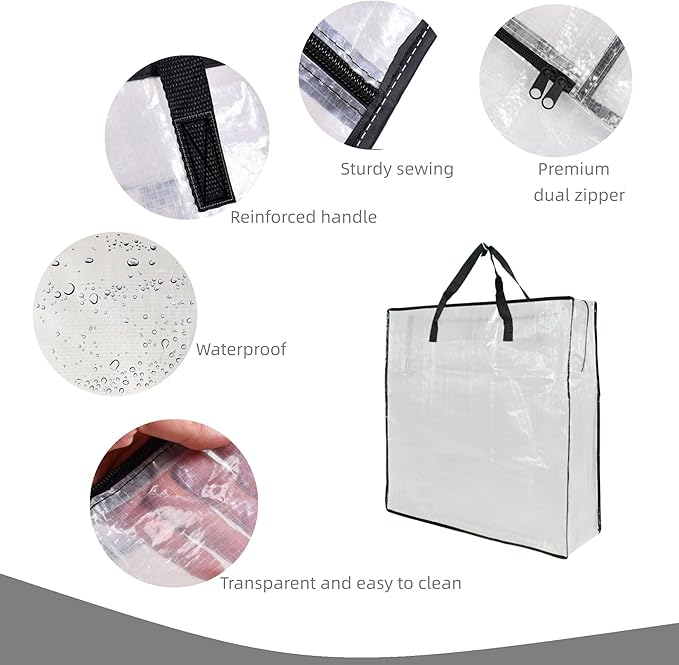 3 Pack Clear Storage Bags with Zipper and Handles, Blanket Bags - Image 3