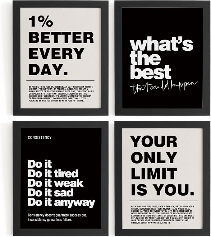 DSHFG Motivational Inspirational Office Wall Art Decor Prints Set of 4 | Black by Unknown