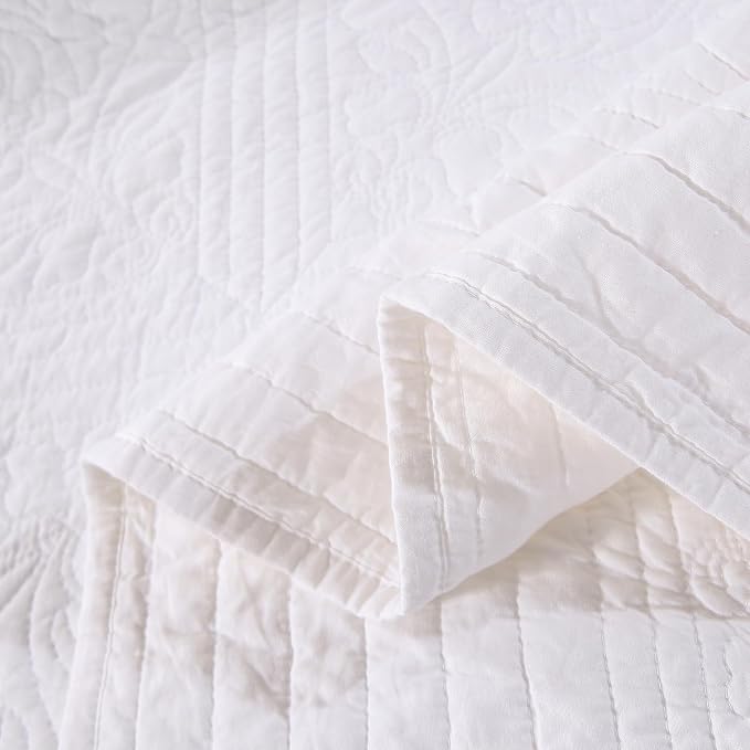 ROOMLIFE Quilt Set Full Size 3D Floral Embroidery Pattern 3-Piece Cotton - Image 9