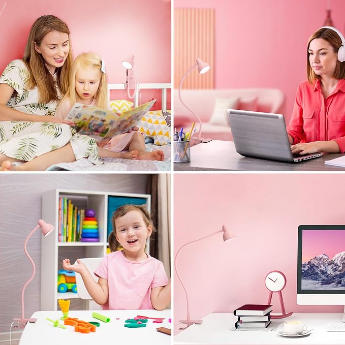 Pink Small Desk Lamp Clip on Reading Light - Image 4