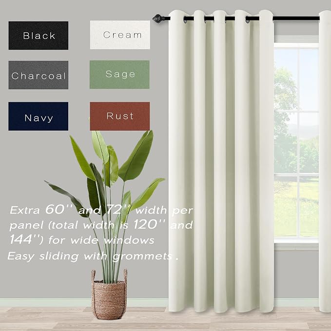KOUFALL Room Darkening Curtains 63 Inches Long x 72w, 70%-80% Blackout Cream - Image 2