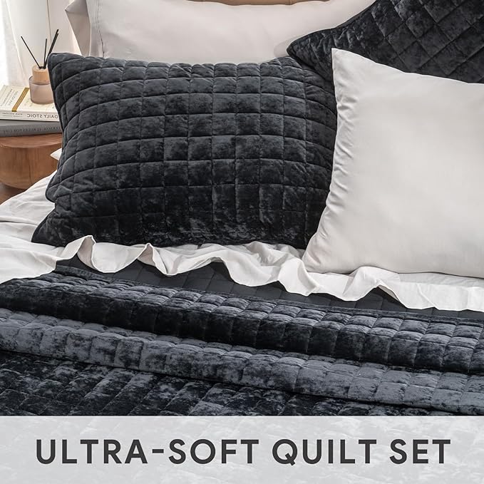 RECYCO Channel Box Stitch Velvet Quilt Set, King Size, Luxury Oversized - Image 4