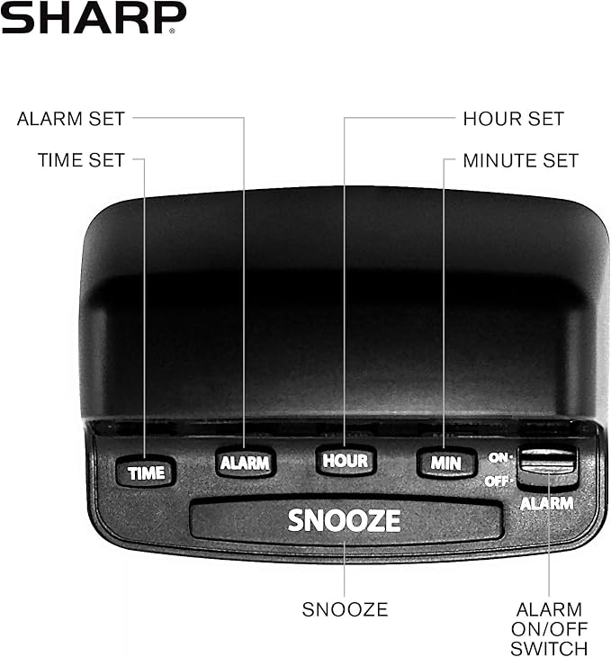 Sharp Digital Alarm Clock with Keyboard Controls, Large Snooze - Image 4
