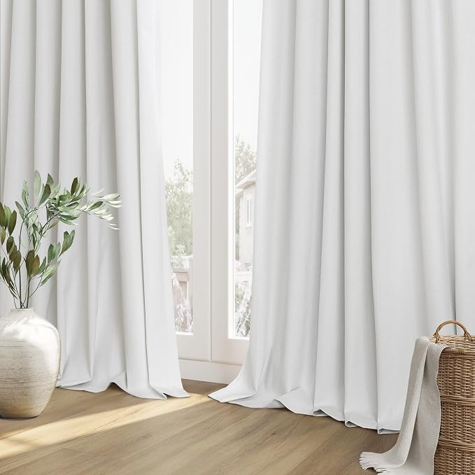 White 100% Blackout Linen Curtains 52 Inch Wide by 114 Inch - Image 8