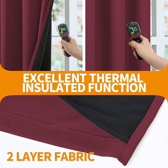 YoungsTex Burgundy 100% Blackout Curtains - Image 3