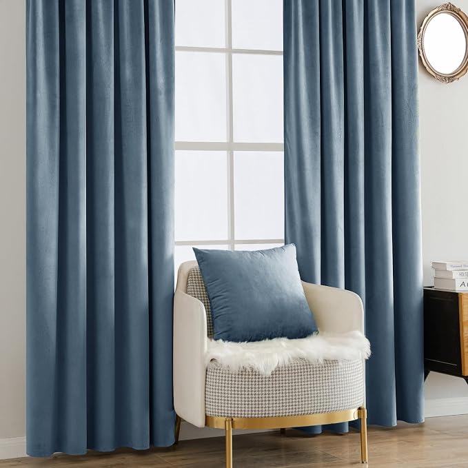 MIULEE Velvet Curtains 52x108 inches 2 Panels Stone Blue Blackout Curtains | - Image 6