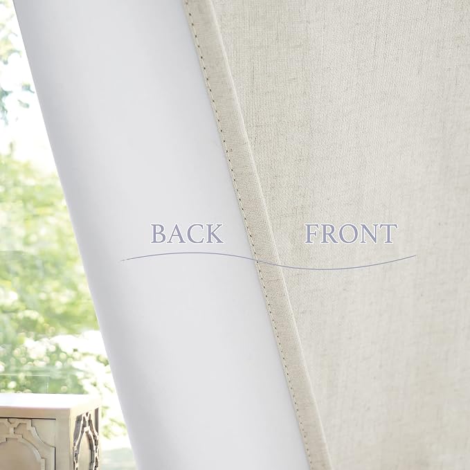 RYB HOME 100% Blackout Curtains Sidelight Window, Linen Textured | Linen - Image 7