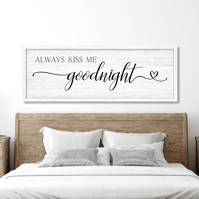 Always Kiss Me Goodnight Wall Sign Above Bed 41.3''×15'' Large Farmhouse Wall by Rutiyoka