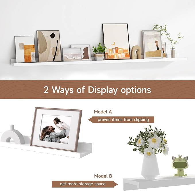 Floating Picture Ledge Shelves for Wall Set of 2, 55 Inches Picture Shelf - Image 6