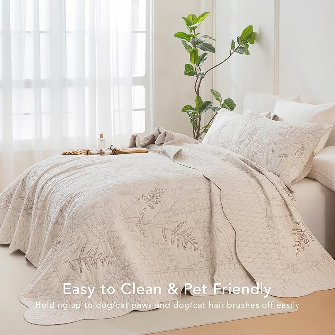 Lady Ann Oversized King Quilt Set 128x120, Soft Lightweight Extra Large Wheat - Image 7