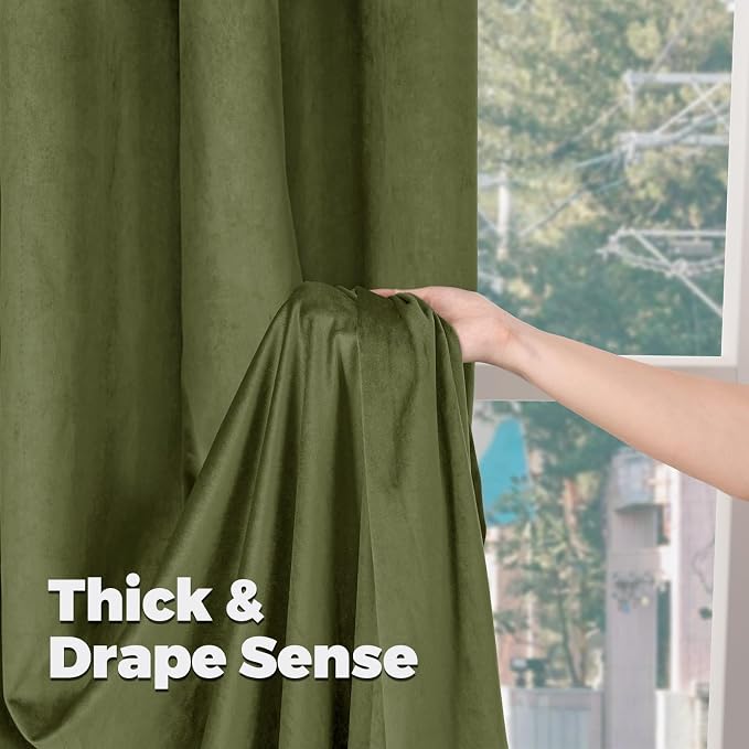 BGment Sage Green Velvet Living Room Curtains 84 Inches Long, 2 Panels | Noise - Image 8
