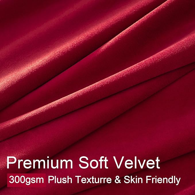 108 Inches Long Red Velvet Curtains, Extra Long Pinch Pleated Blackout Thermal - Image 3