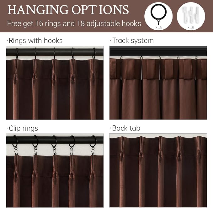 90 Inch Long Dark Brown Velvet Blackout Curtains Elegant Luxury Decorative - Image 5
