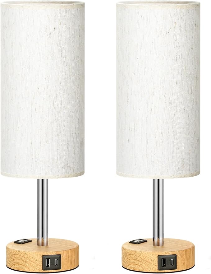 Small Touch Table Lamps Set of 2-3-Way Dimmable, USB A + C Charging, AC Outlet - Image 2